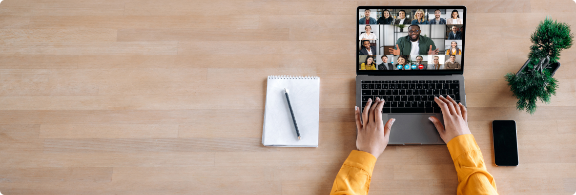 Top down view of a person in a video call